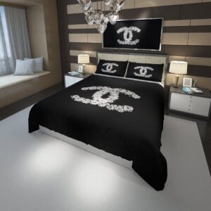Chanel Logo With White Flowers Bedding Set