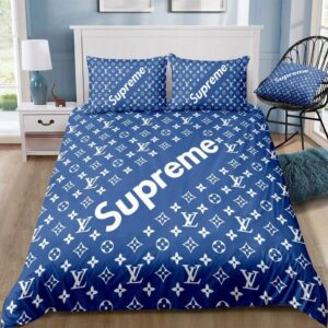 Louis Vuitton x Supreme Blue Monogram Bedding Set Queen