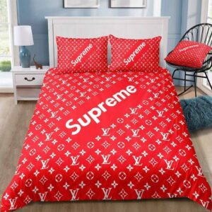 Louis Vuitton x Supreme Red Monogram Comforter Bedding Set PEAB134460