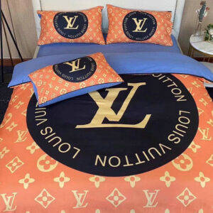 Best Louis Vuitton Golden Logo in Black Circle Bedding Set