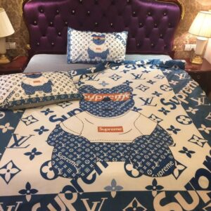 Best LV x Supreme Teddy Bear Bedding Set