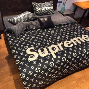 Luxury Louis Vuitton x Supreme Black Monogram Bedding Set