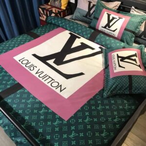 Best LV Pink and Green Monogram Bedding Set