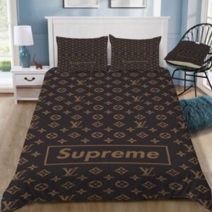 LV x Supreme Brown Monogram Bedding Set Queen