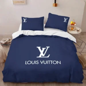 Basic Logo In Blue Background Louis Vuitton Bedding Set