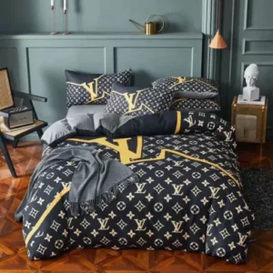 Black And Grey Monogram Louis Vuitton Bedding Set