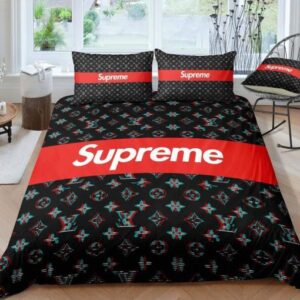 Supreme Monogram Logo Louis Vuitton In Black Background Bedding Set