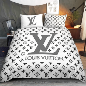Basic Black Monogram Logo Louis Vuitton In White Background Bedding Set