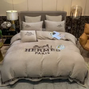 Luxury Beige Paris Hermes Bedding Set