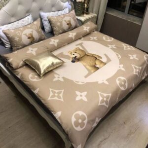 Teddy X Monogram Louis Vuitton In Brown Background Bedding Set