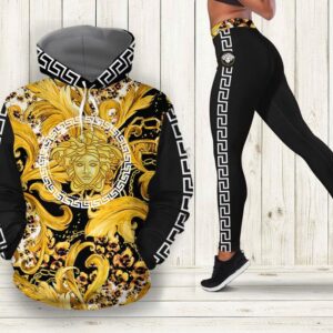 Gianni Versa.ce Black Gold Hoodie Leggings Luxury Brand Clothing Clothes Outfit For Women