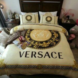 Best Versa.ce Gold Logo In White Background Bedding Set