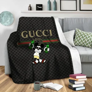 Gucci Mickey Mouse Disney Logo Fashion Luxury Brand Premium Blanket Fleece Home Decor
