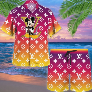LV Mickey Mouse Disney Orange Luxury Brand Premium Fashion Hawaii Set For Men TH3200189
