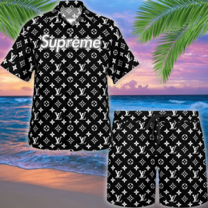 LV Supreme White Logo Black Luxury Brand Premium Fashion Hawaii Set For Men TH3200187