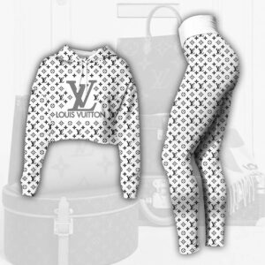 Louis Vuitton Black White Croptop Hoodie Leggings For Women M2212021