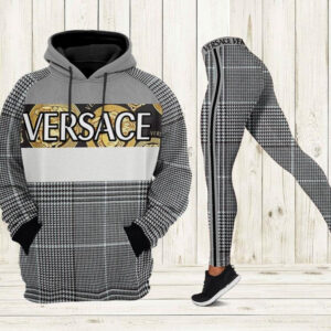 Versa.ce Grey White Plaid Pattern 3D Hoodie and Leggings Set M2212002