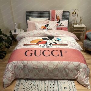 Best GC x Mickey Disney In Pink Monogram Background Bedroom Set