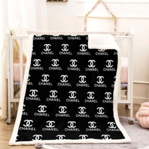 Chanel Black Logo Luxury Brand Premium Blanket Fleece Home Decor LVT00265