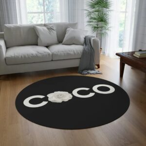 Chanel Coco Flower Black Round Rug Carpet Luxury Brand Fashion Home Decor LVT00458