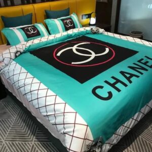 Chanel Logo Cyan Luxury Brand Bedding Set LVT00048