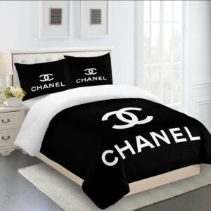 Chanel White Logo Black Luxury Brand Bedding Set LVT00049