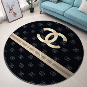 Chanel Yellow Logo Black Luxury Brand Fashion Round Rug Carpet Home Decor LVT00415