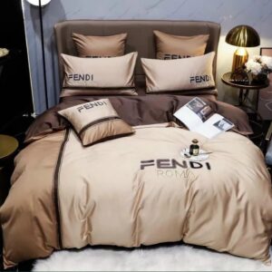 Fendi Roma Brown Premium Luxury Brand Bedding Set Duvet Cover Home Decor Special Gift LVT00066