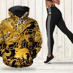 Gianni versace gold hoodie leggings luxury brand clothing clothes outfit for women hot 2023-PM00466