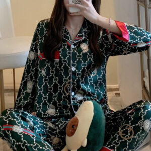 GUCCI GREEN POCKET WATCH LONG SLEEVE SATIN PJ SET