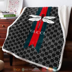 Gucci Dragonfly Black Fleece Blanket