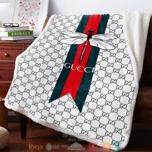 Gucci Dragonfly White Fleece Blanket