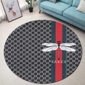 Gucci Drangonfly Black Luxury Brand Fashion Round Rug Carpet Home Decor Special Gift LVT00403
