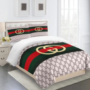 Gucci Fashion Yellow Logo Red Green Limited Luxury Brand Bedding Set Home Decor LVT00071