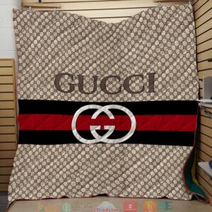 Gucci Hive Pattern Red Black Line Brown Quilt Blanket