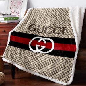 Gucci Hive Pattern Red Black Line Brown Quilt Blanket Fleece LVT00126