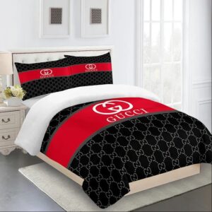 Gucci Red Black Premium Luxury Brand Fashion Limited Bedding Set Home Decor LVT00082