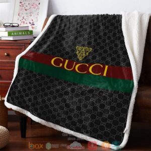 Gucci Red Green Line Hive Pattern Black Fleece Blanket