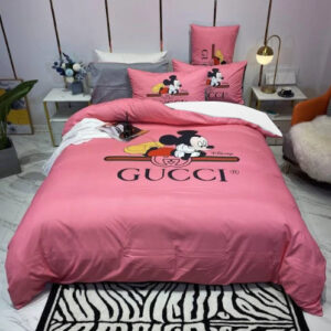 GC x Mickey Signature Logo In Pink Background Bedding Set King