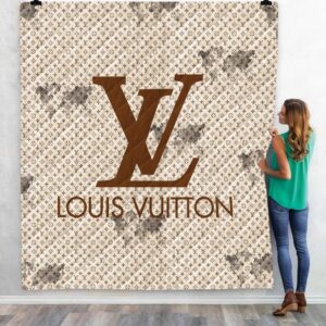 Louis Vuitton Beige Logo Fashion Luxury Brand Premium Blanket Fleece Home Decor LVT00196