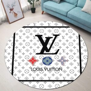 Louis Vuitton Black Logo White Luxury Brand Fashion Round Rug Carpet Home Decor LVT00414