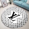 Louis Vuitton Black Logo White Luxury Brand Fashion Round Rug Carpet Home Decor Special Gift LVT00411