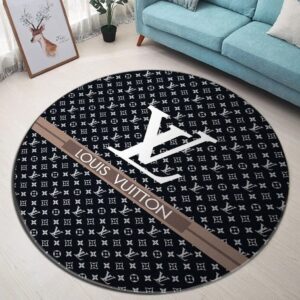 Louis Vuitton Black Luxury Brand Fashion Round Rug Carpet Home Decor Special Gift LVT00447