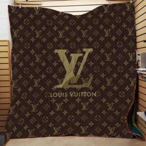 Louis Vuitton Brown Golden Logo Quilt Blanket Fleece Home Decor LVT00121