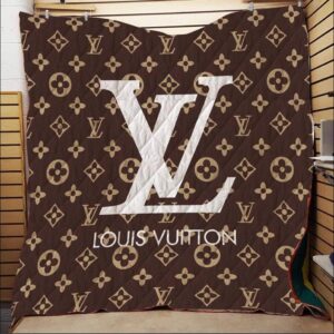 Louis Vuitton Brown White Logo Quilt Blanket Fleece Home Decor LVT00122