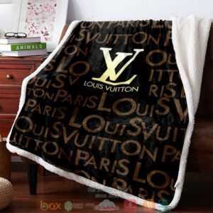 LOUIS VUITTON GOLD LOGO BROWN LETTERS PATTERN FLEECE BLANKET