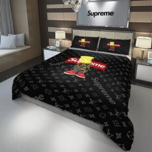 Louis Vuitton Supreme Bart Simpson Black Luxury Brand Bedding Set LVT00030