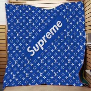 Louis Vuitton Supreme Blue Logo Luxury Brand Premium Quilt Blanket Fleece Home Decor LVT00118