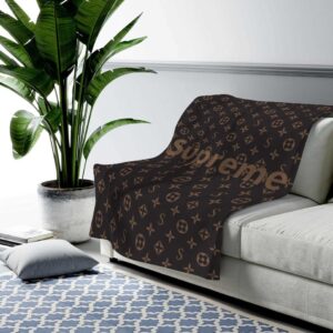 Louis Vuitton Supreme Brown Logo Fashion Luxury Brand Premium Blanket Fleece Home Decor LVT00206