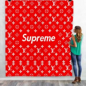 Louis Vuitton Supreme Red Fashion Luxury Brand Premium Logo Blanket Fleece Home Decor LVT00180